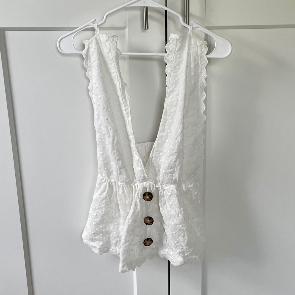 White Deep V & Low Back Top